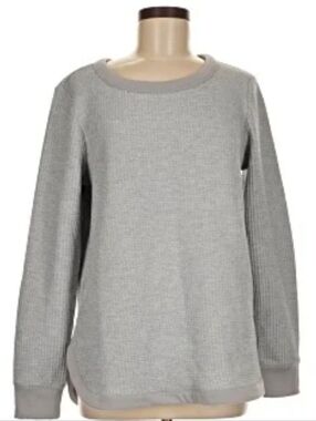 L.L. BEAN Signature Women's Large Light Grey Waffle Knit Sweater Top